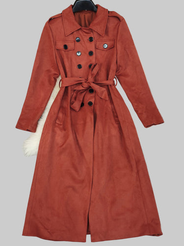 Suede Double Breasted Long Belted Trench coat